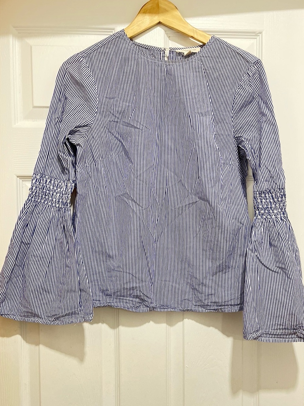beachlunchlounge Blue and White Pinstripe Bell Sleeve Top